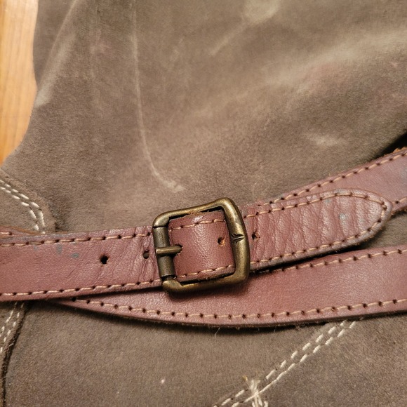 FRYE Oiled Fatigue Suede Leather Buckle Strap Tall Boots 10B JANE Boho Western - Picture 2 of 10